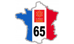 Autocollant 65 avec blason des Hautes-Pyrénées pour plaque d