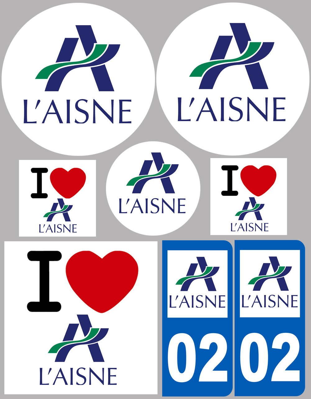 Aisne - 8 autocollants variés - Sticker/autocollant