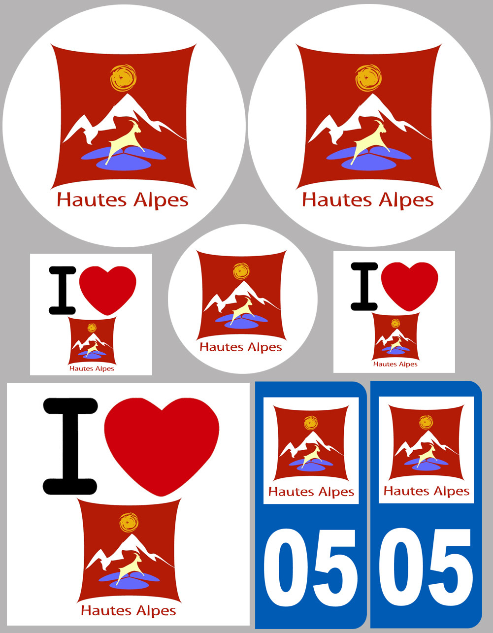 Hautes Alpes - 8 autocollants variés - Sticker/autocollant