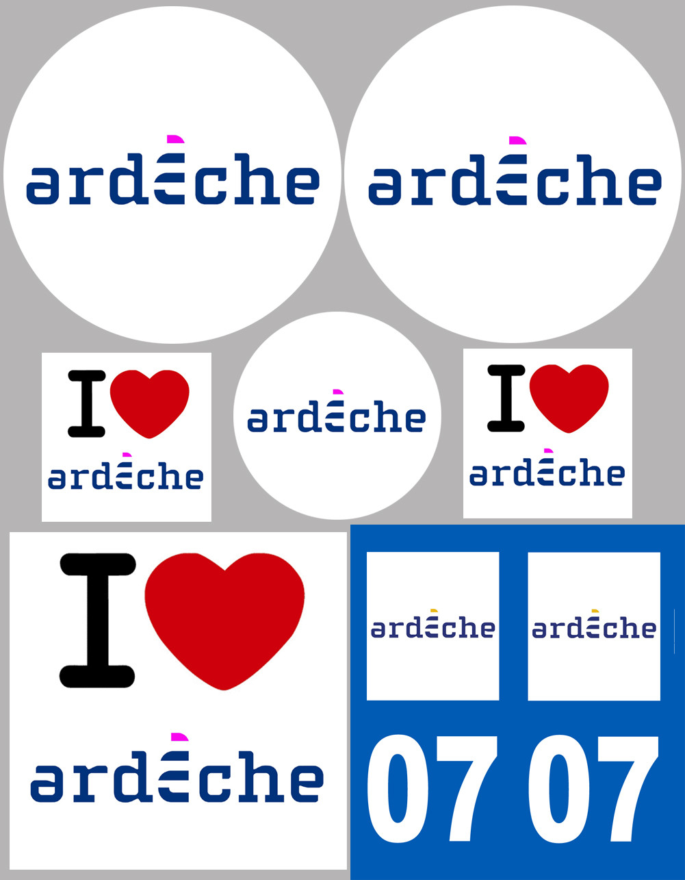 Ardèche - 8 autocollants variés - Sticker/autocollant