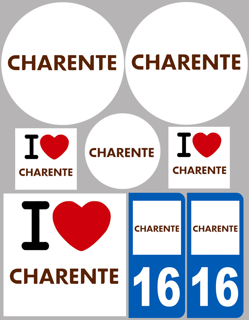 Charente - 8 autocollants variés - Sticker/autocollant