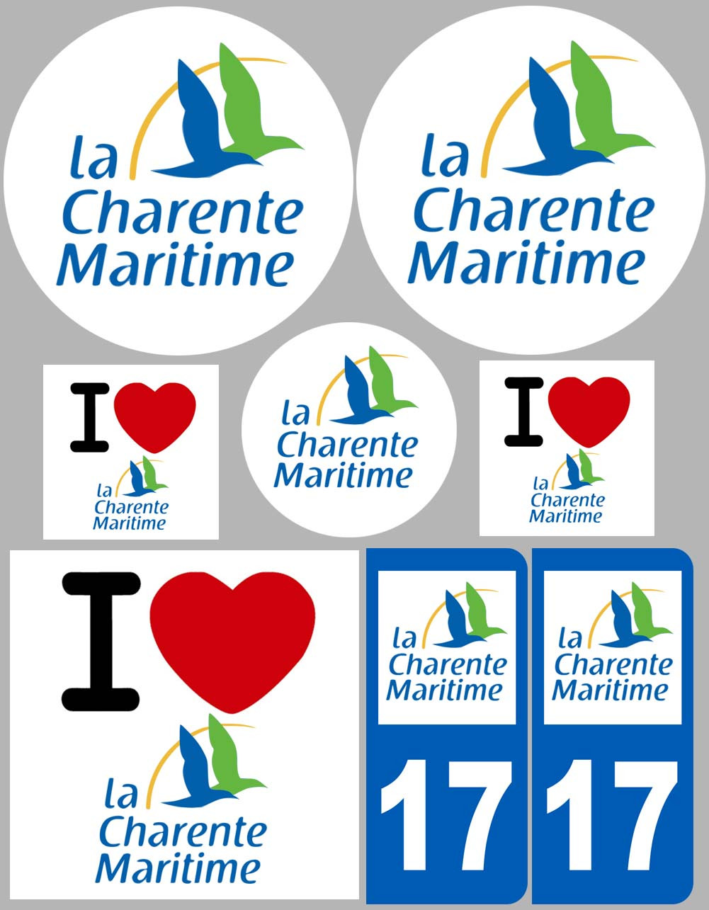 Charente Maritime - 8 autocollants variés - Sticker/autocollant