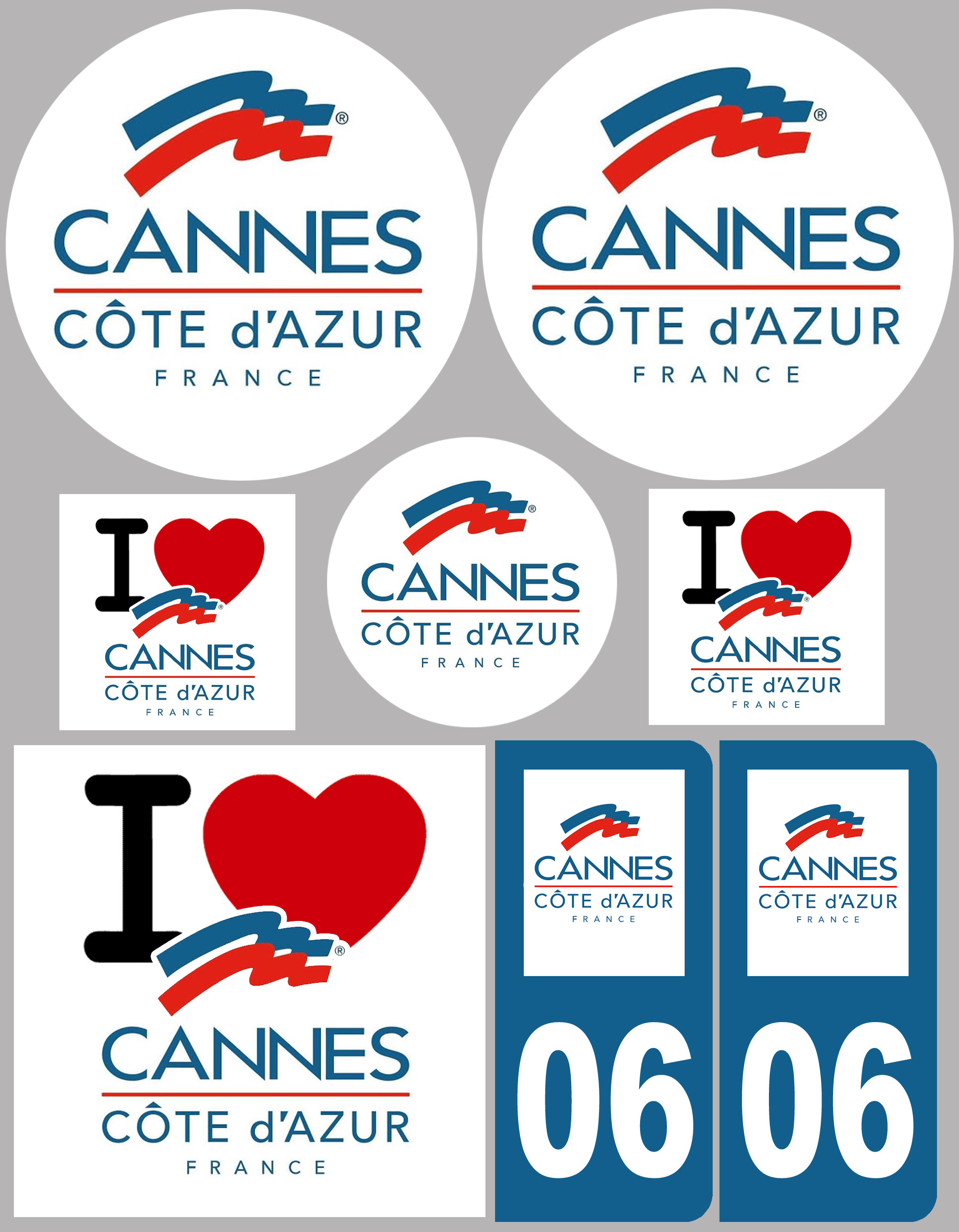 Cannes - 8 autocollants variés - Sticker/autocollant