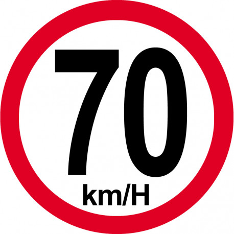 Disque de vitesse 70Km/H bord rouge - 15cm - Sticker/autocollant