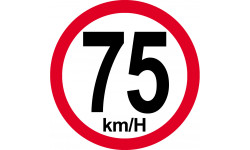 Disque de vitesse 75Km/H bord rouge - 15cm - Sticker/autocollant