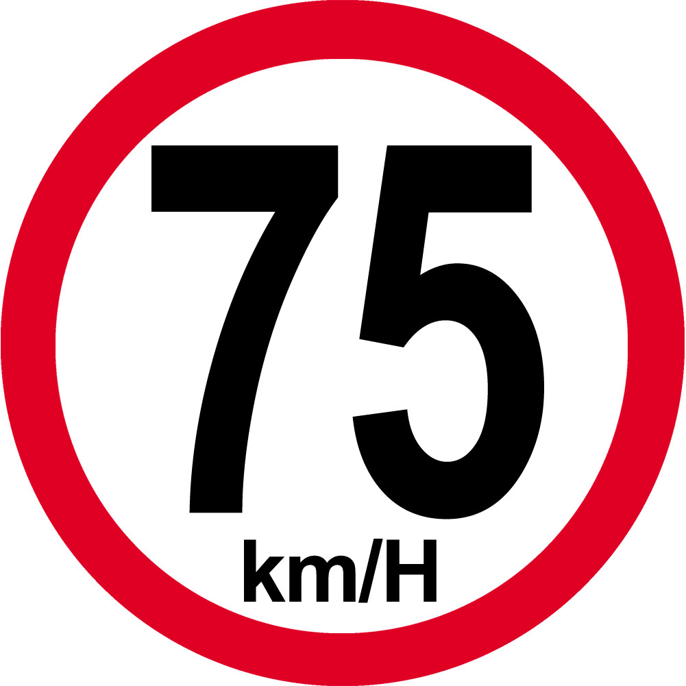 Disque de vitesse 75Km/H bord rouge - 15cm - Sticker/autocollant