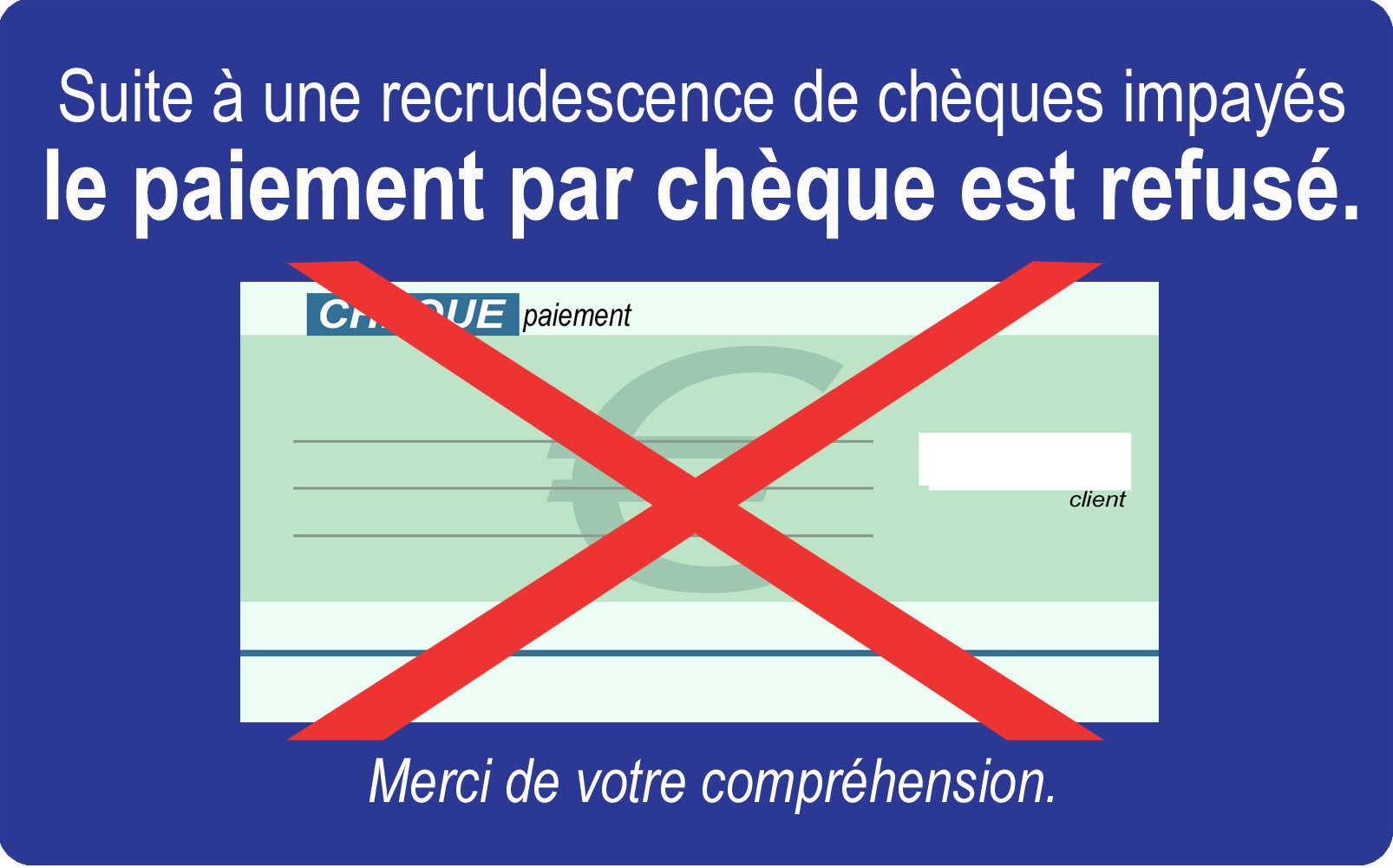 Paiement Chèques refusés - 15x9.2cm - Sticker/autocollant