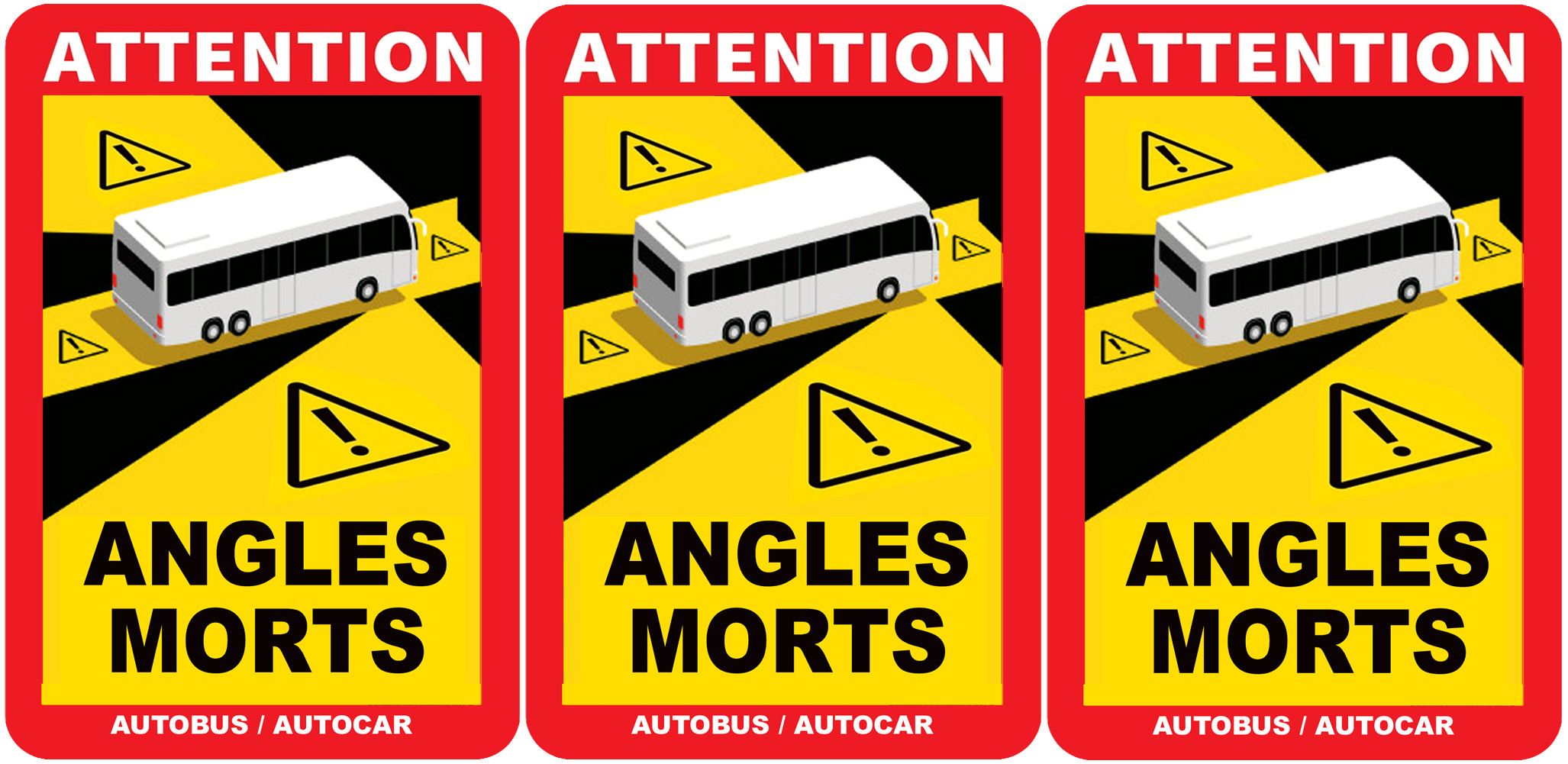 Angles morts bus et car - 3 stickers de 17x25cm - Sticker/autocollant