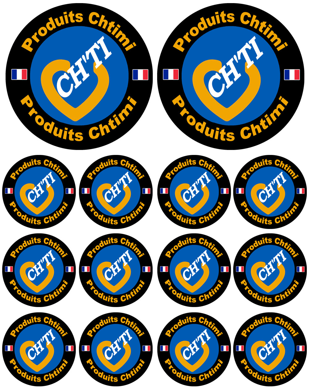 Produits Chtimi - 2 stickers de 10cm et 12 stickers de 5cm - Sticker/autocollant