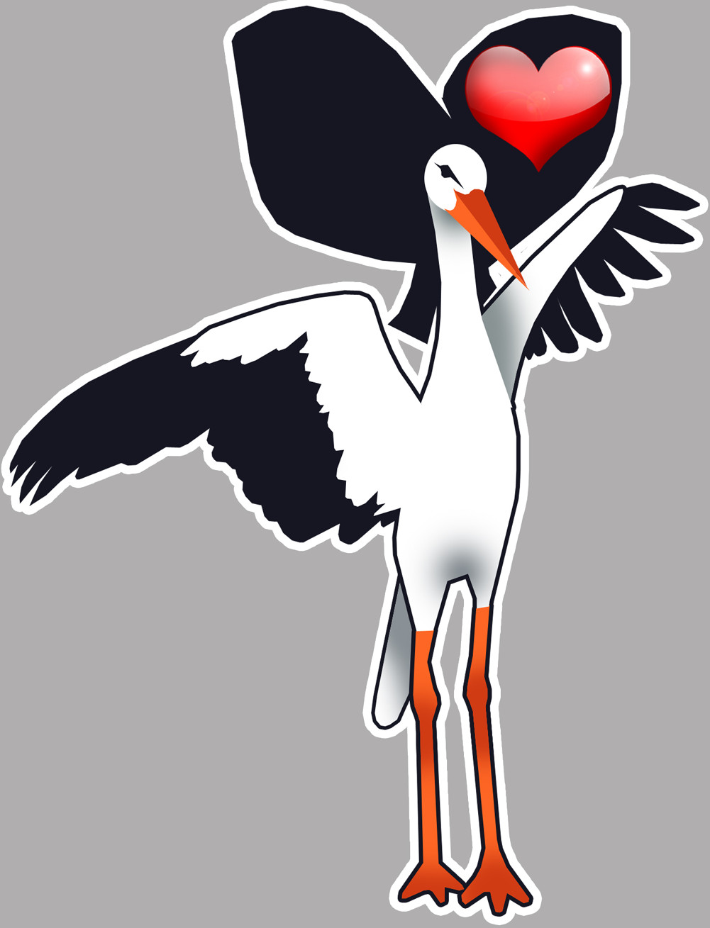 Cigogne coeur Alsacien - 10x7,5cm - Sticker/autocollant