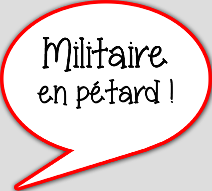 militaire en pétard - 10x9cm - sticker/autocollant