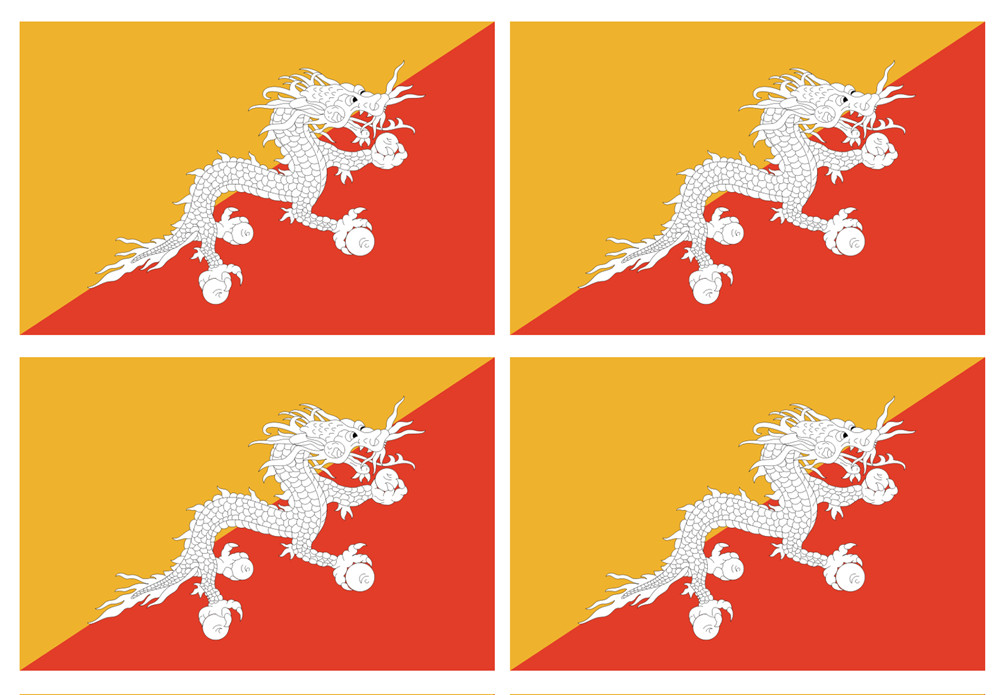 Drapeau Bhutan - 4 stickers - 9.5 x 6.3 cm - Sticker/autocollant