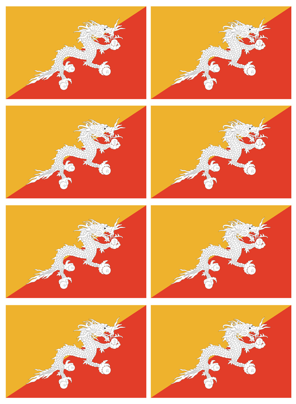 Drapeau Bhutan - 8 stickers - 9.5 x 6.3 cm - Sticker/autocollant