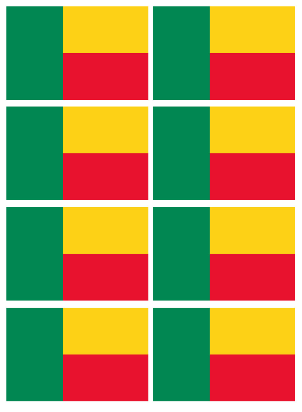 Drapeau Bénin - 8 stickers - 9.5 x 6.3 cm - Sticker/autocollant