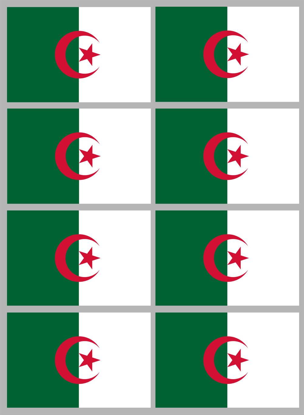 Drapeau Algérie - 8 stickers - 9.5 x 6.3 cm - Sticker/autocollant