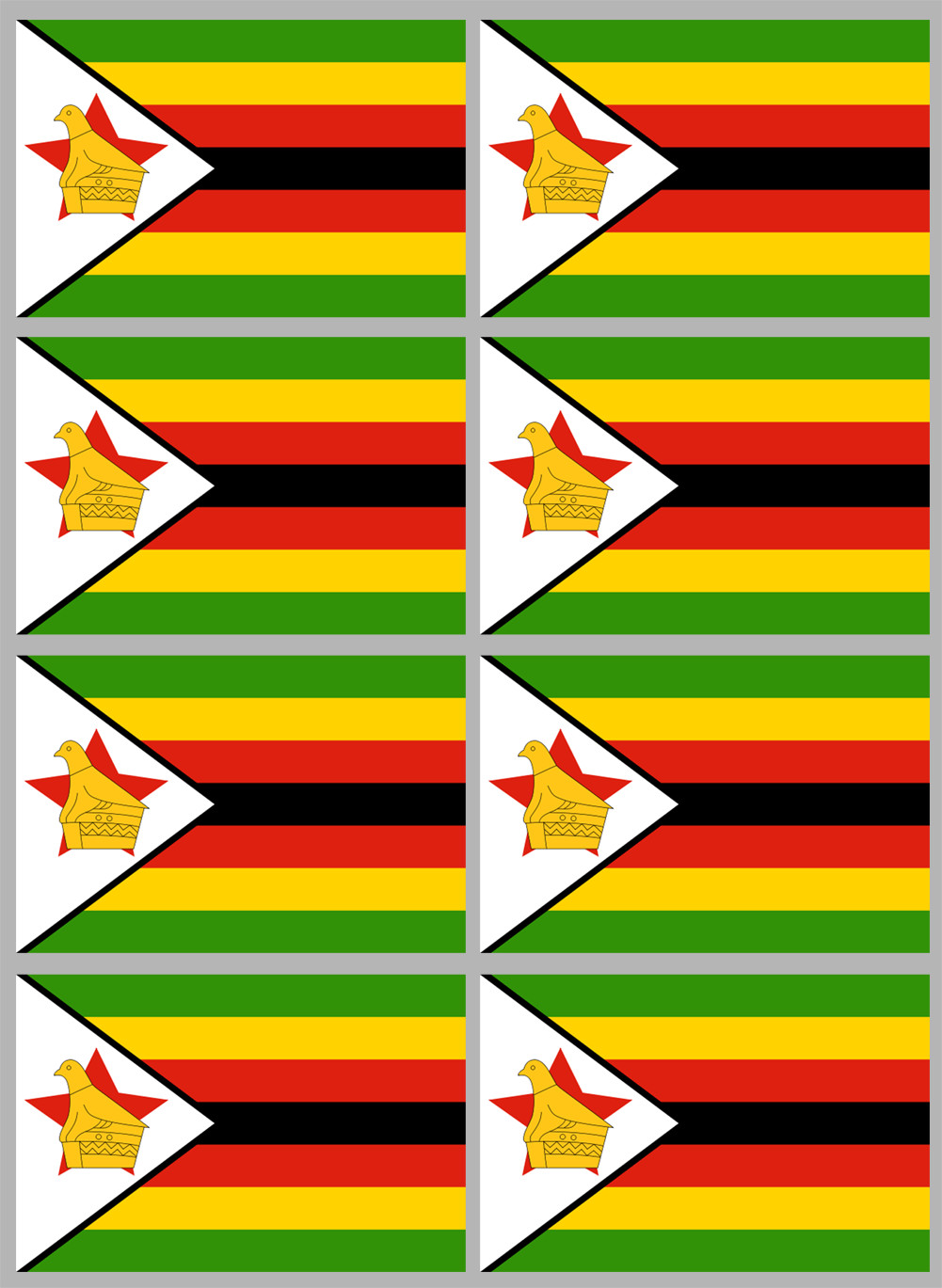 Drapeau Zimbabwe - 8 stickers - 9.5 x 6.3 cm - Sticker/autocollant