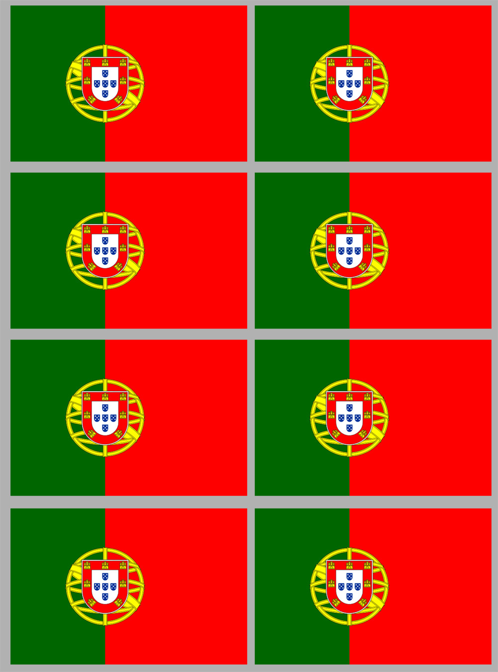 Drapeau Portugal - 8 stickers - 9.5 x 6.3 cm - Sticker/autocollant