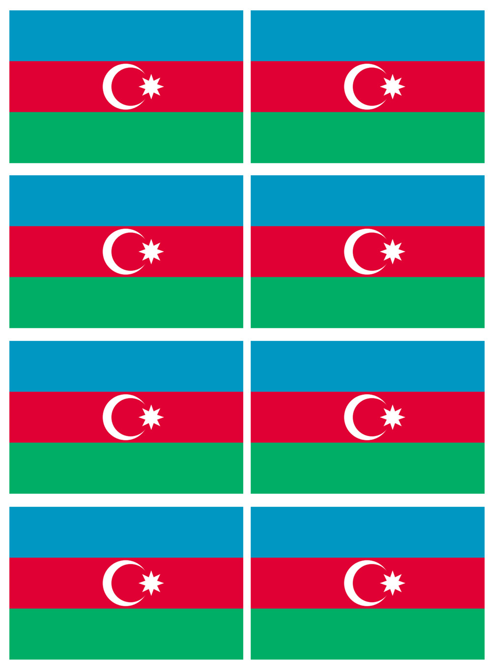 Drapeau Azerbaijan - 8 stickers - 9.5 x 6.3 cm - Sticker/autocollant