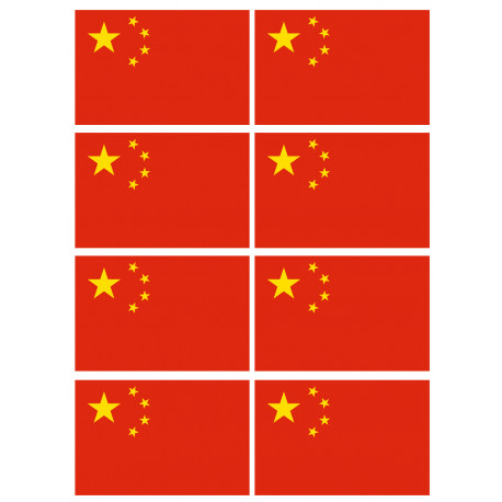 Drapeau Chine - 8 stickers - 9.5 x 6.3 cm - Sticker/autocollant