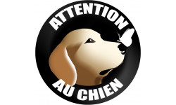 ATTENTION AU CHIEN gentil - 9cm - Sticker/autocollant