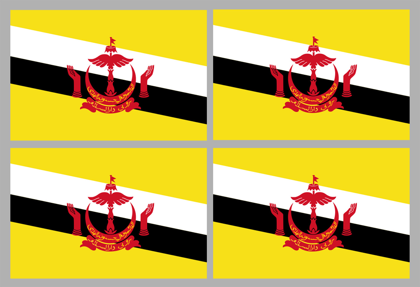 Drapeau Brunei - 4 stickers - 9.5 x 6.3 cm - Sticker/autocollant