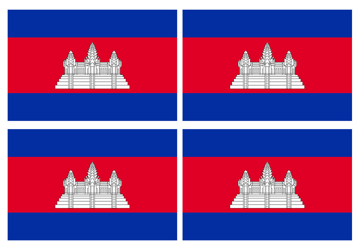 Drapeau Cambodge - 4 stickers - 9.5 x 6.3 cm - Sticker/autocollant