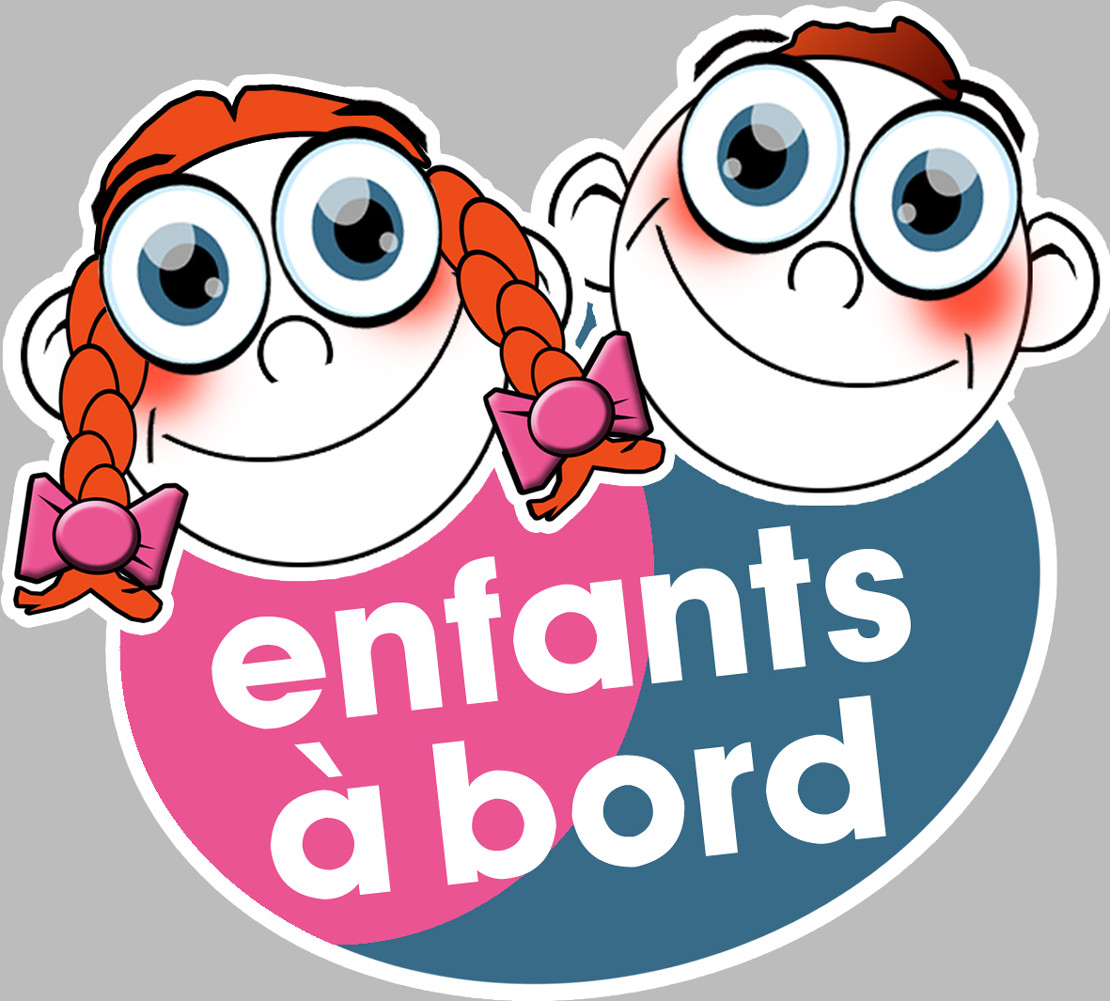 enfants à bord fille et garçon - 15x13,5cm - Sticker/autocollant