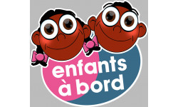 enfants à bord fille et garçon afros - 15x13,5cm - Sticker/autocollant