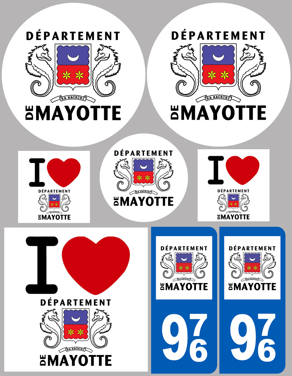 département de Mayotte - Kit 8 stickers - Sticker/autocollant