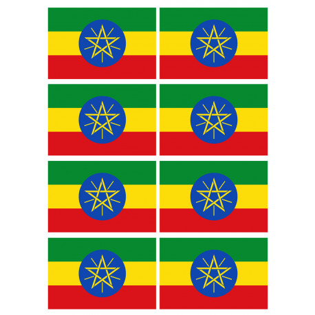 Drapeau Ethiopie - 8 stickers - 9.5 x 6.3 cm - Sticker/autocollant