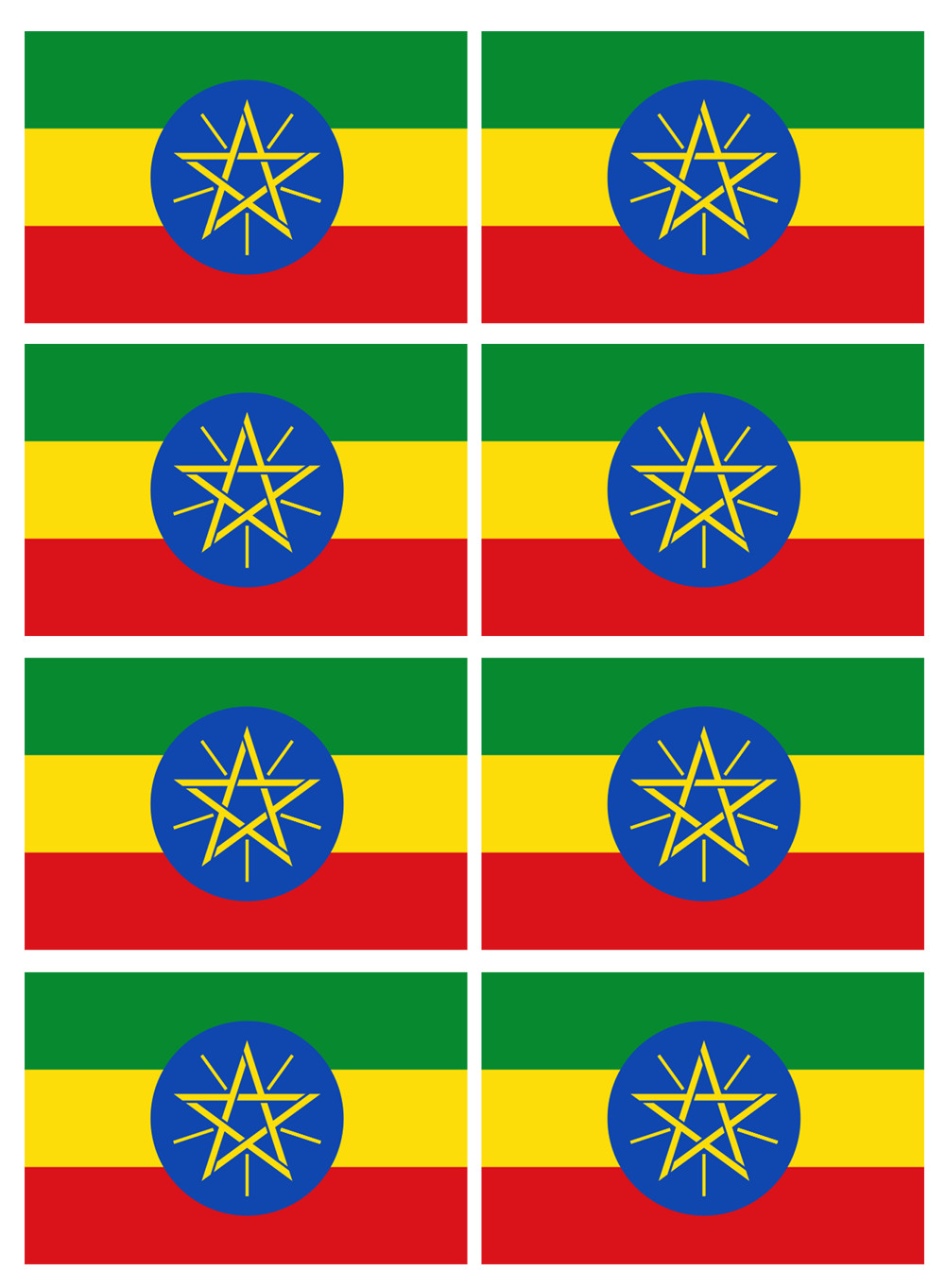 Drapeau Ethiopie - 8 stickers - 9.5 x 6.3 cm - Sticker/autocollant