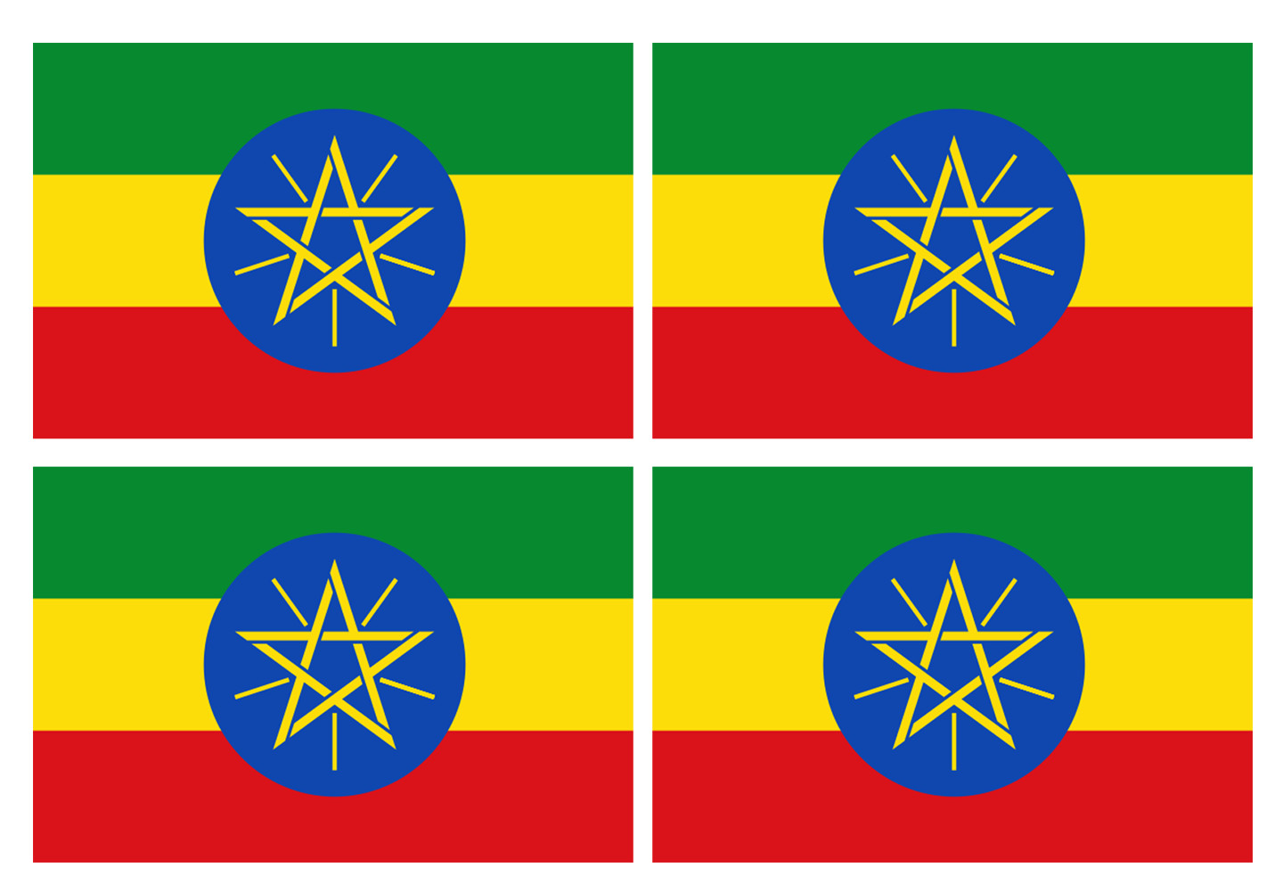 Drapeau Ethiopie - 4 stickers - 9.5 x 6.3 cm - Sticker/autocollant