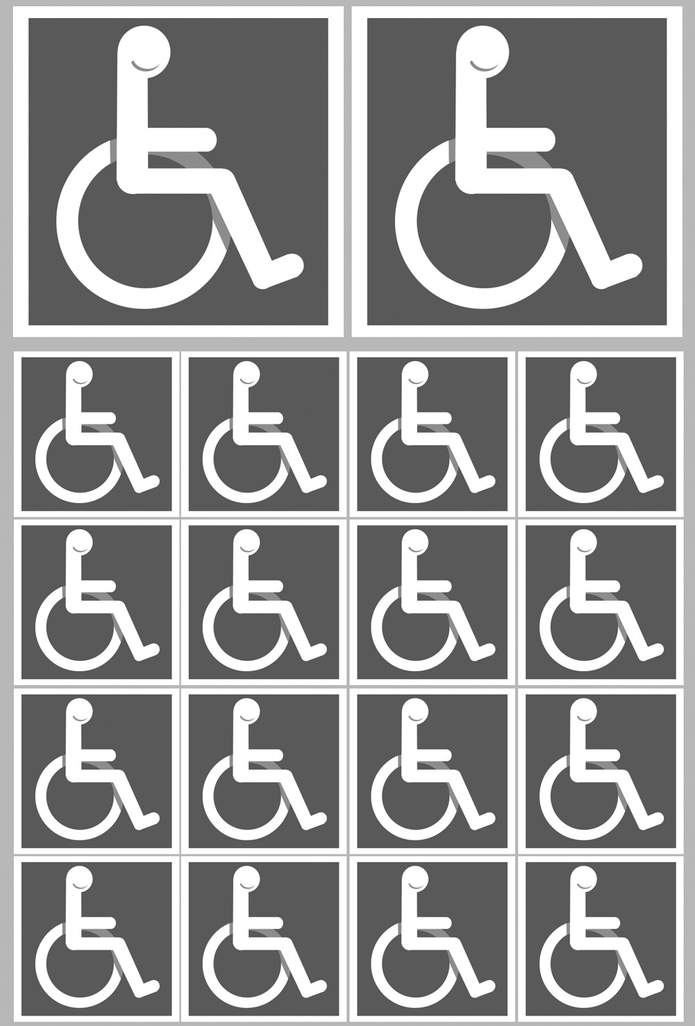 handicap fauteuil - 2 stickers de 10cm et  16 stickers de 5cm - Sticker/autocollant