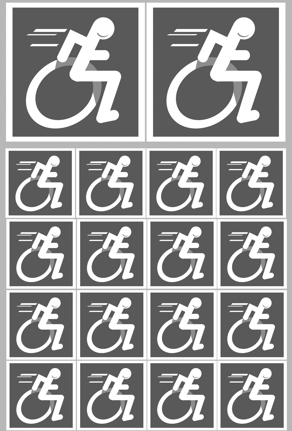 handisport fauteuil gris - 2 stickers de 10cm et 16 stickers de 5cm - Sticker/autocollant