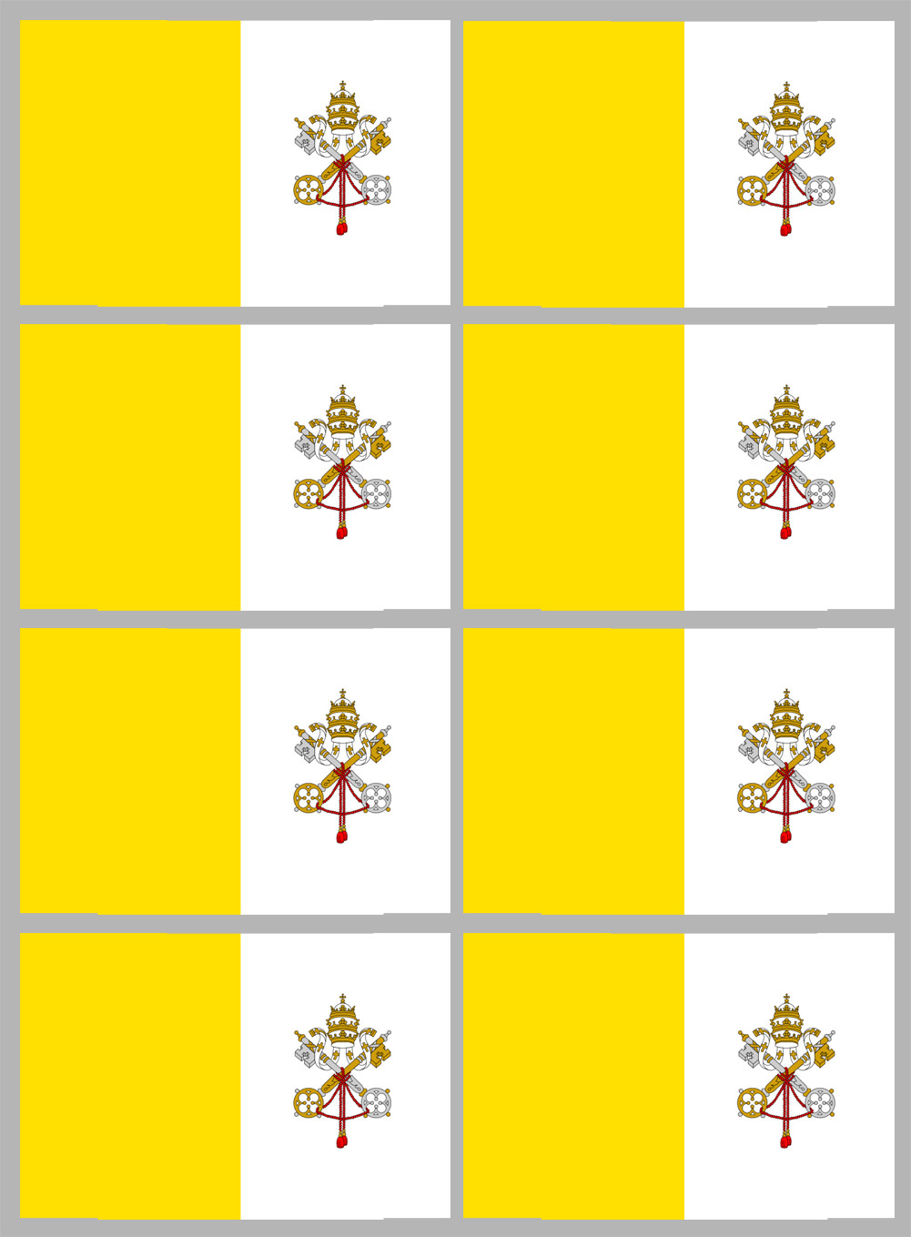 Drapeau Vatican - 8 stickers - 9.5 x 6.3 cm - Sticker/autocollant