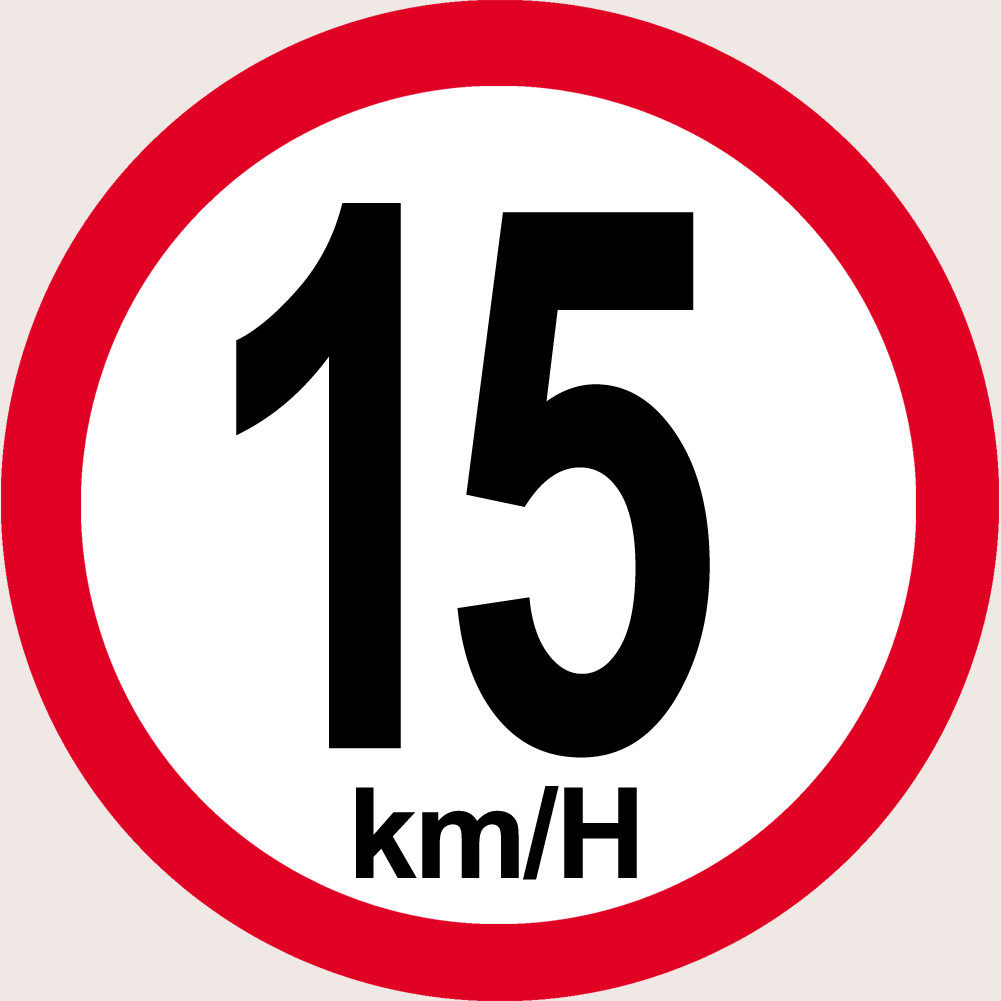 Disque de vitesse 15Km/H bord rouge - 10cm - Sticker/autocollant