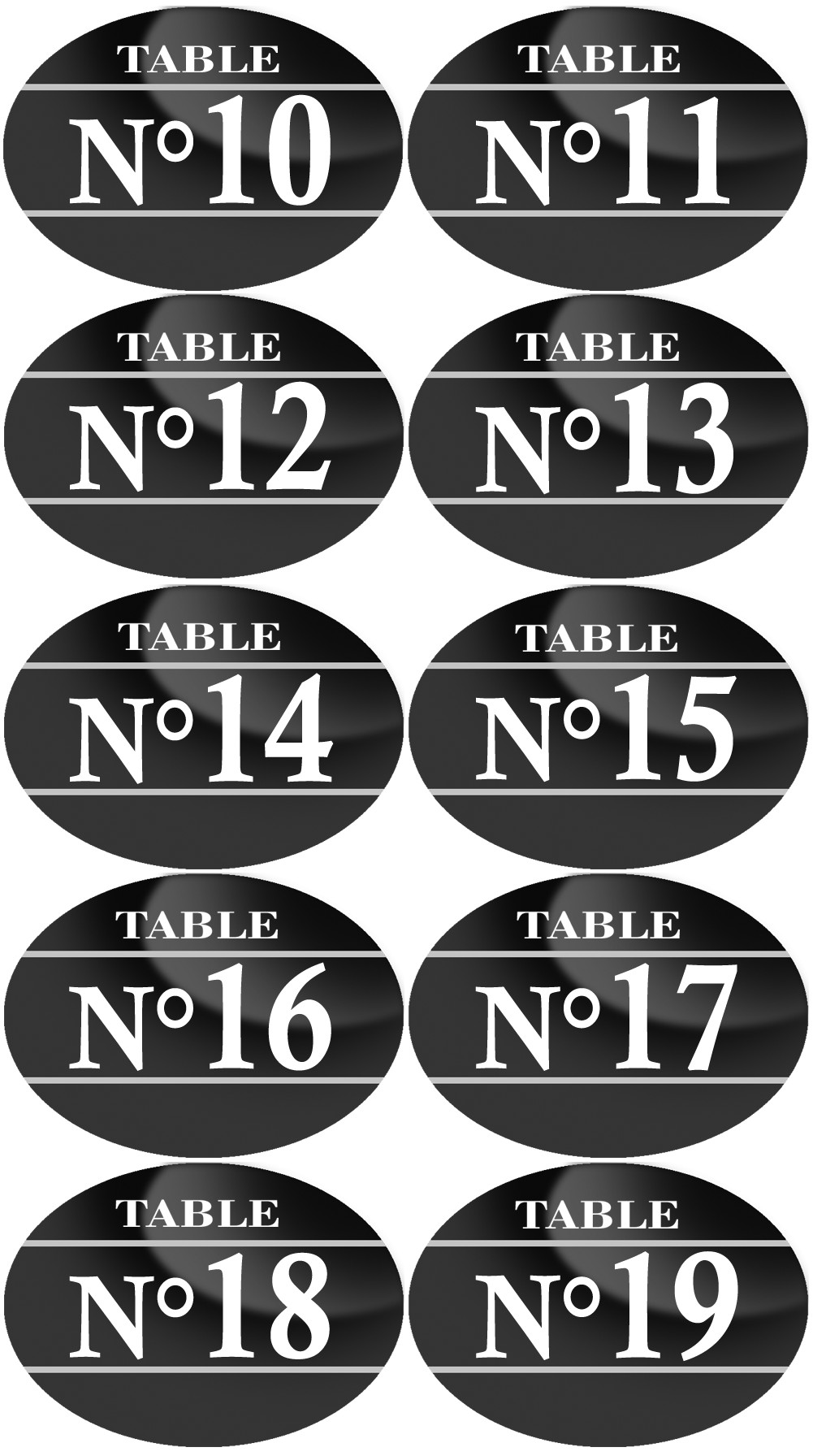 Numéros table de restaurant de 10 à 19 (10 fois 7x5cm) - Sticker/autocollant