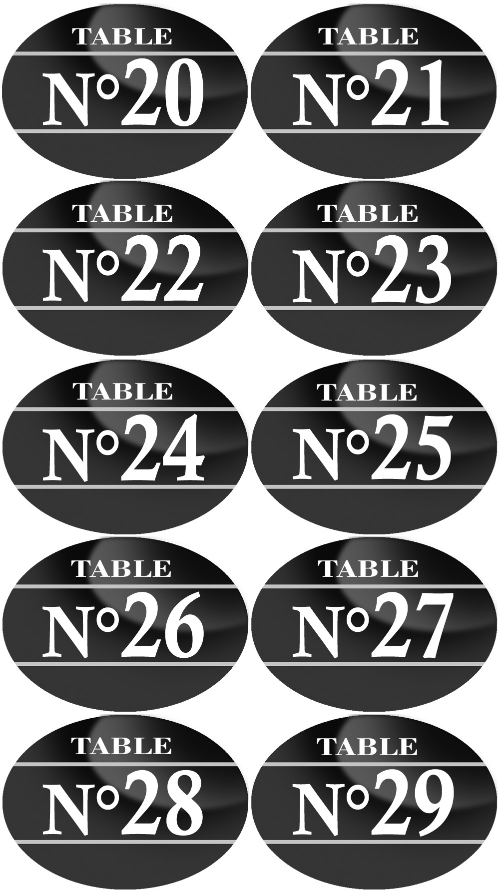 Numéros table de restaurant de 20 à 29 (10 fois 7x5cm) - Sticker/autocollant