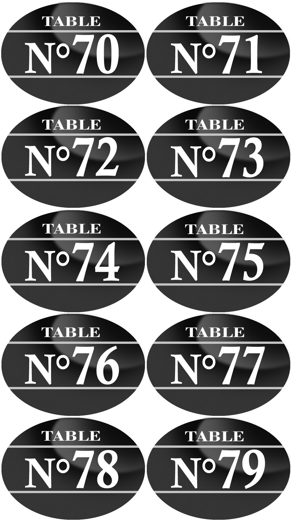 Numéros table de restaurant de 70 à 79 (10 fois 7x5cm) - Sticker/autocollant