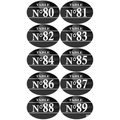 Numéros table de restaurant de 80 à 89 (10 fois 7x5cm) - Sticker/autocollant