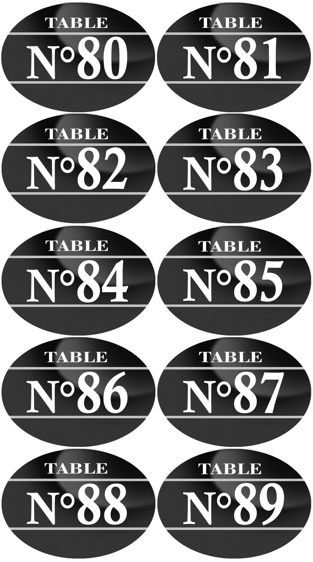 Numéros table de restaurant de 80 à 89 (10 fois 7x5cm) - Sticker/autocollant