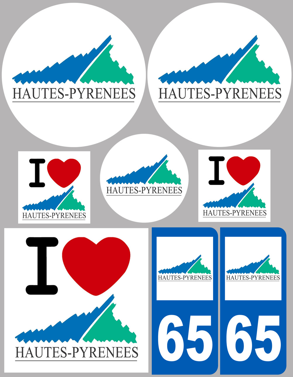 Hautes-Pyrénées (8 autocollants variés) - Sticker/autocollant