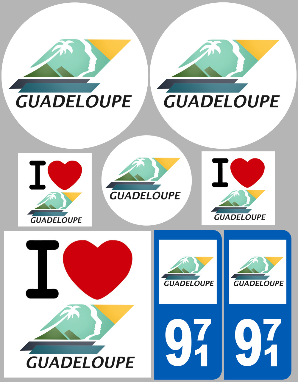 Guadeloupe (8 autocollants variés) - Sticker/autocollant