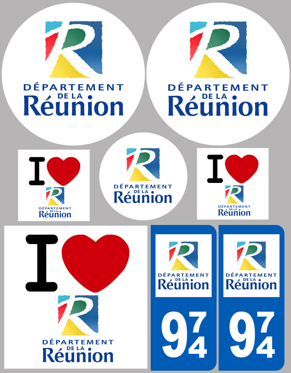 Département 974 la Réunion (8 autocollants variés) - Sticker/autocollant