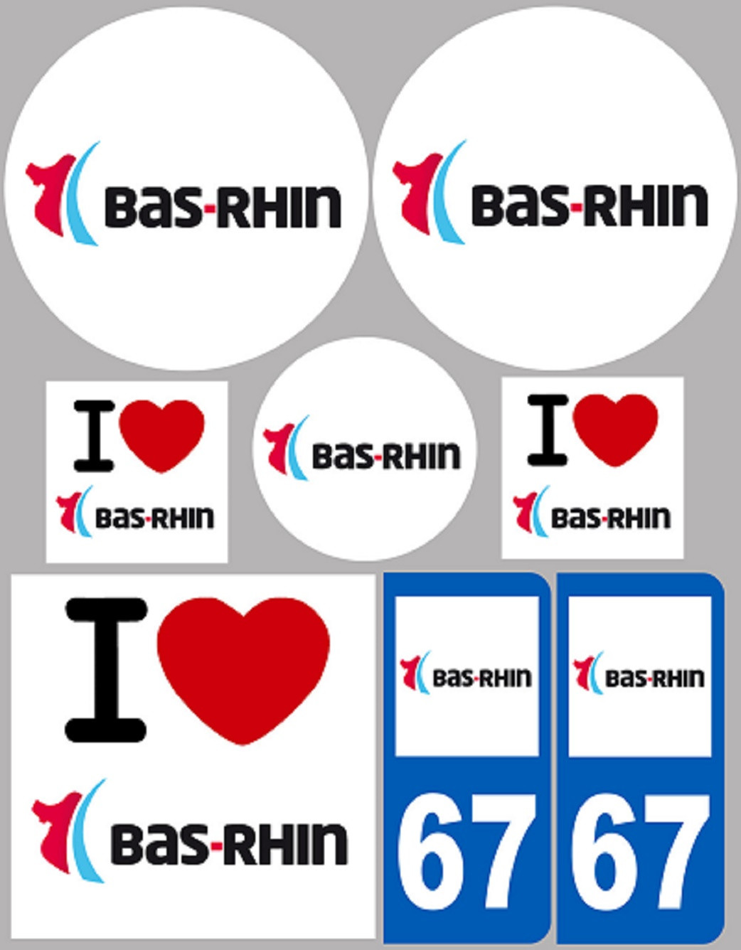 Bas-Rhin (8 autocollants variés) - Sticker/autocollant