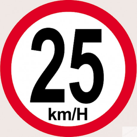 Disque de vitesse 25Km/H bord rouge - 10cm - Sticker/autocollant