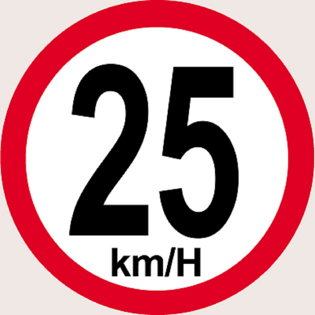 Disque de vitesse 25Km/H bord rouge - 10cm - Sticker/autocollant