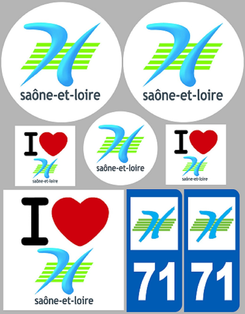 Saône et Loire (8 autocollants variés) - Sticker/autocollant