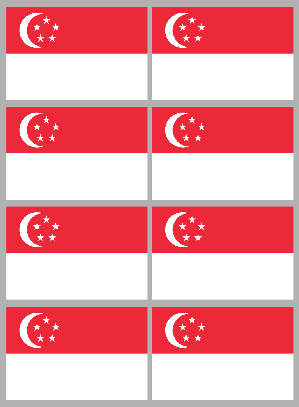 Drapeau Singapour (8 stickers - 9.5 x 6.3 cm) - Sticker/autocollant