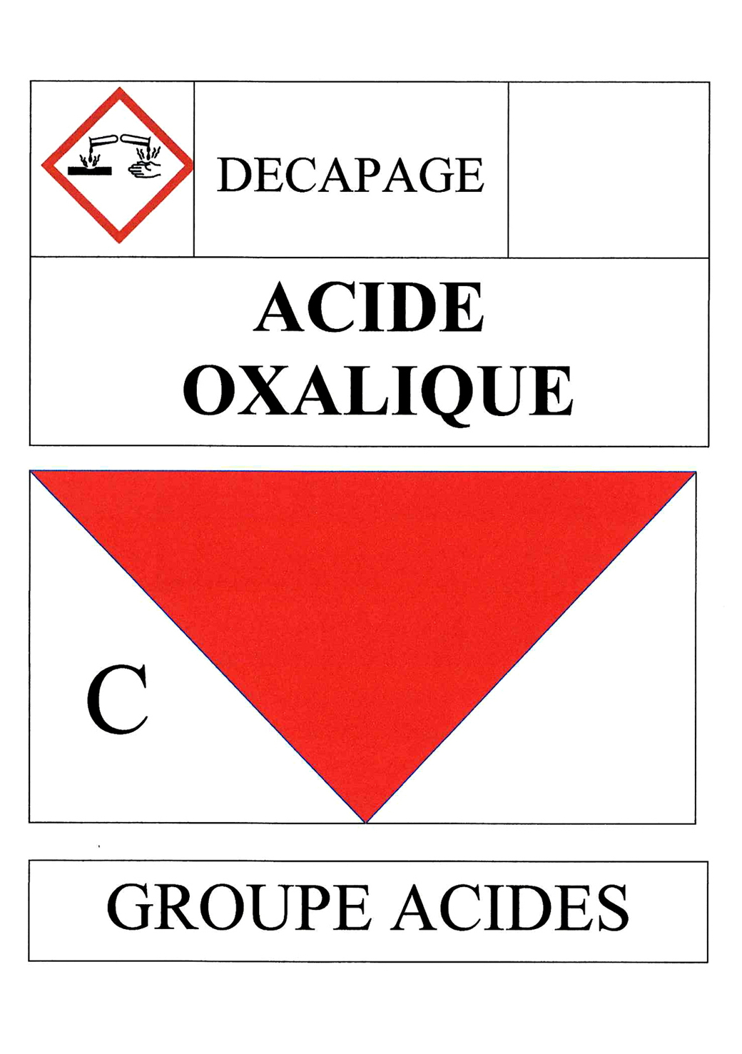 Acide oxalique (21x14,5cm) - sticker / autocollant